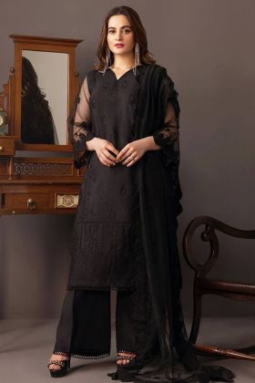 Black Parampara Silk Embroidery Work Readymade Palazzo Dress