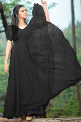Black Plain Anarkali Gown With Fancy Sleeves