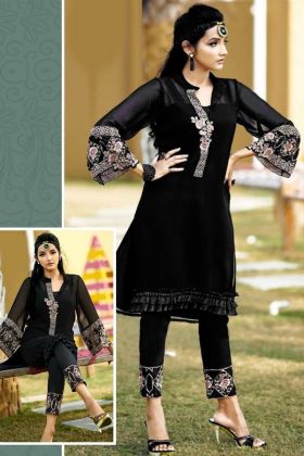 Black Pure Georgette Embroidery Work Pant Style Salwar Suit