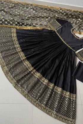 Black Pure Taffeta Silk Embroidery Work Anarkali Gown