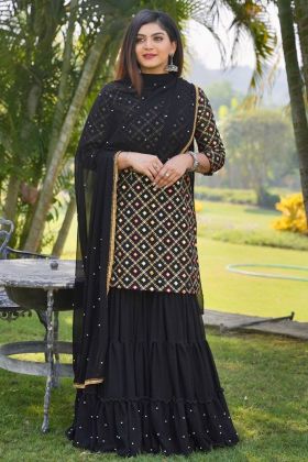 Black Sequence Embroidered Top With Sharara