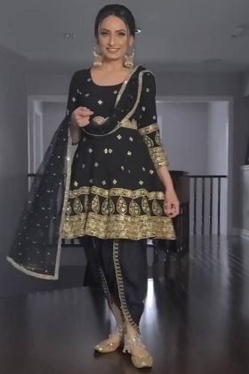 Black Sequence Embroidery Work Dhoti Style Suit