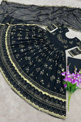 Black Sequence Embroidery Work Readymade Gown