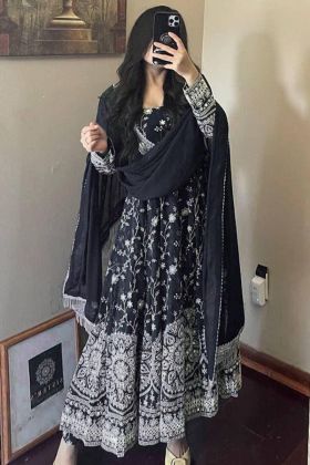 Black Sequence Work Faux Georgette Anarkali Gown