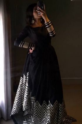 Black Sequence Work Readymade Anarkali Gown