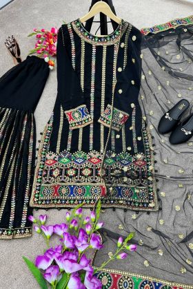 Black Sequence Work Readymade Sharara Salwar Suit