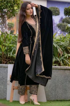 Black Sequence Work Velvet Salwar Suit