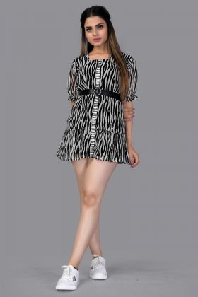 Black Striped Printed Readymade Short Dress