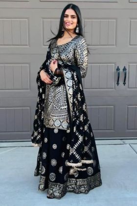 Black Thread Embroidery Work Readymade Sharara Salwar Suit