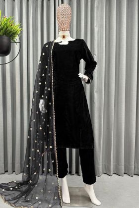 Black Velvet Readymade Plain Salwar Suit
