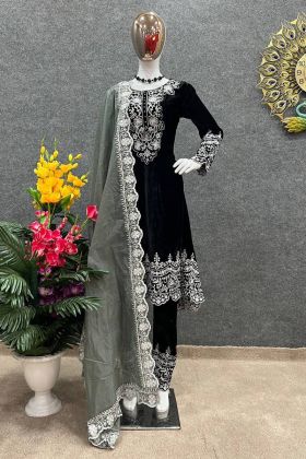 Black Viscose Velvet Moti Hand Work Salwar Suit