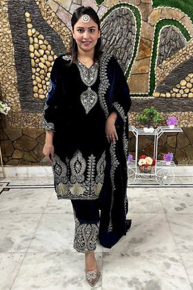 Black Viscose Velvet Pant Style Salwar Kameez