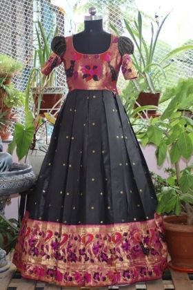 Black Zari Weaving Work Pure Silk Paithani Gown