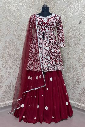 Blood Red Heavy Embroidery Work Sharara Salwar Suit