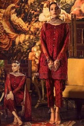 Blood Red Heavy Georgette Embroidered Pakistani Suit