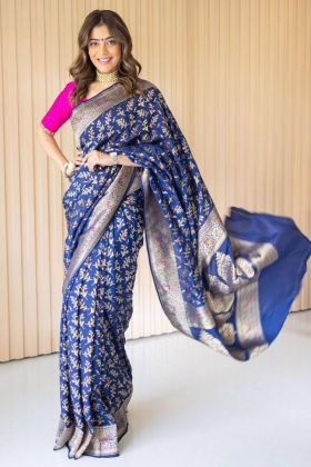 Blue Banarasi Soft Silk Zari Work Saree