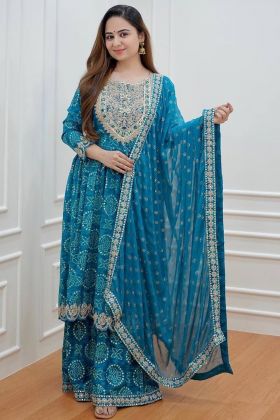 Blue Digital Printed Palazzo Style Salwar Suit
