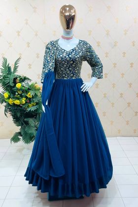 Blue Faux Georgette Anarkali Style Gown