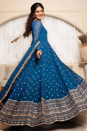 Blue Faux Georgette Sequence Work Anarkali Gown