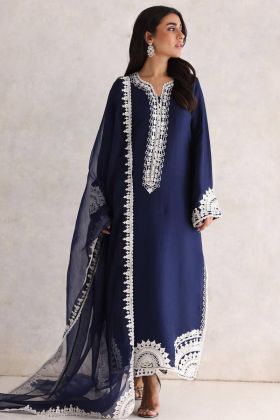 Blue Georgette Chain Work Straight Salwar Suit