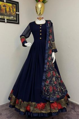 Blue Georgette Jacquard Work Anarkali Gown
