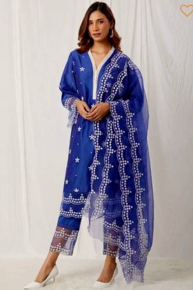 Blue Pure Maska Cotton Silk Cut Work Salwar Suit