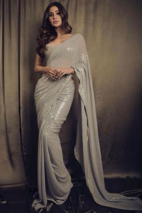 Bollywood Serial Actress Mouni Roy Shivanya Havy sequnce work Premium Georgette Cream Saree