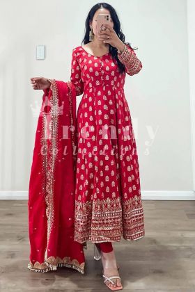 Bright Pink Faux Georgette Sequence Work Anarkali Gown