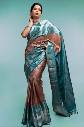 Brown Banarasi Soft Silk Zari Weaving Work Saree