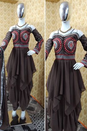Brown Embroidery Work Dhoti Salwar Suit