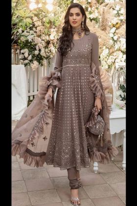 Brown Sequence Embroidery Work Faux Georgette Silk Gown