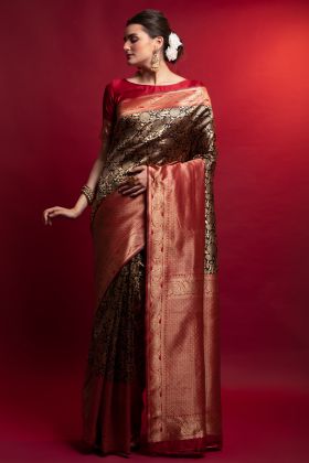 Brown Silk Zari Weaving Work Saree