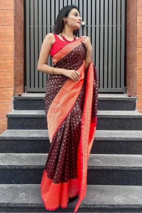 Brown Soft Banarasi Silk Traditional Saree