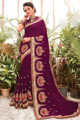 Chanderi Silk Wine Color Embroidered New Collection 2021