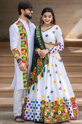 Couple Special White Navratri Wear Lehenga Choli Combo