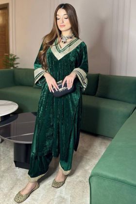 Dark Green 9000 Velvet Designer Salwar Suit