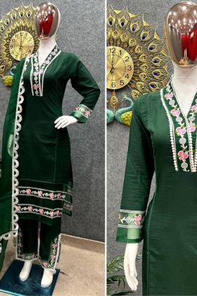 Dark Green Cut Work Embroidery Work Maska Cotton Silk Salwar Suit