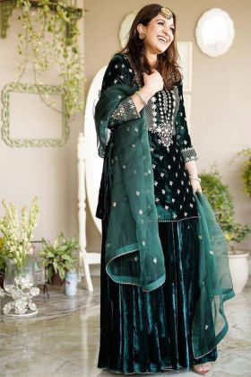 Dark Green Georgette Zari Embroidery Work Salwar Suit