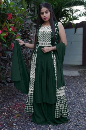 Dark Green Sequence Embroidery Work Faux Georgette Silk Gown