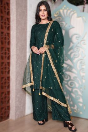 Dark Green Thread Embroidery Work Salwar Suit
