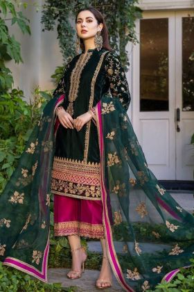 Dark Green Zari Embroidery Work Salwar Suit