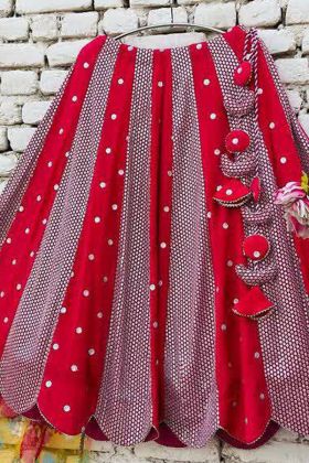 Dark Pink Malai Satin Silk Coding Work Lehenga Choli