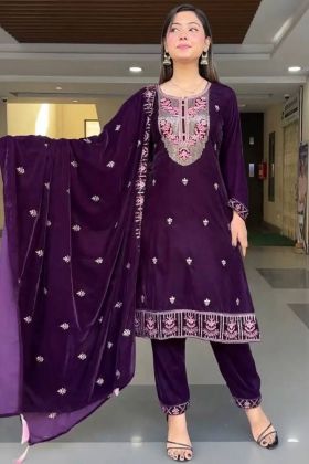 Dark Purple Embroidery Work Readymade Salwar Suit