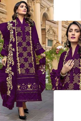 Dark Purple Embroidery Work Straight Salwar Suit