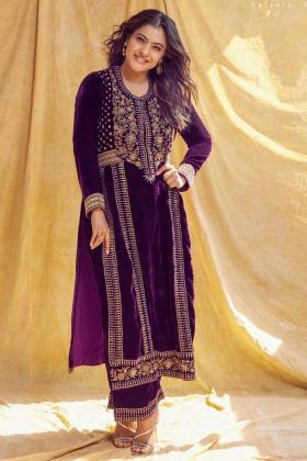 Dark Purple Zari Embroidery Work Bollywood Actress Wear Suit