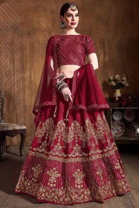 Dark Pink Heavy Wedding Lehenga Choli Art Silk Fabric