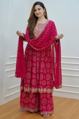 Deep Pink Bandhani Printed Readymade Palazzo Dress