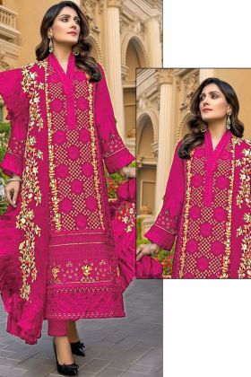Deep Pink Embroidery Work Straight Salwar Suit