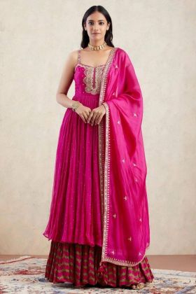 Deep Pink Faux Georgette Sequence Work Anarkali Salwar Suit