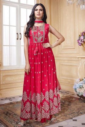 Deep Pink Sequence Embroidered Readymade Gown